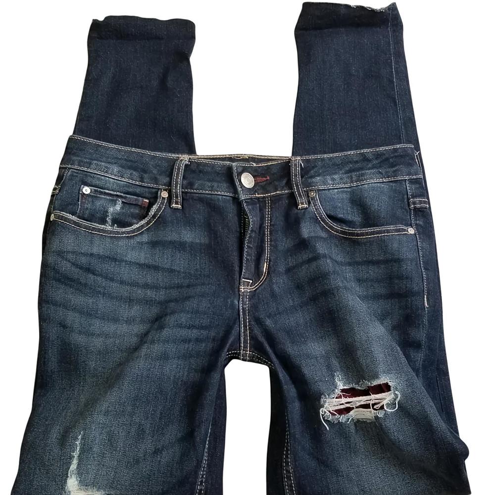 Bootlegger size 29 Mid skinny jeans velvet backing raw hem distressed